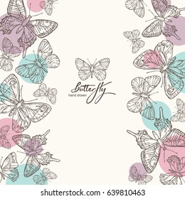 Background with butterfly. hand drawn.