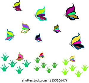 Background with butterfly and light green grass.Perfect for baackground home,etc.