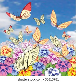 Background with butterfly. Vector.