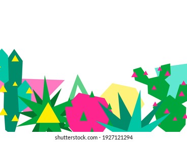 Background with cacti and succulents. Abstract plants in geometric style.