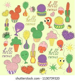 
background cactus brave balloons and funny hedgehogs