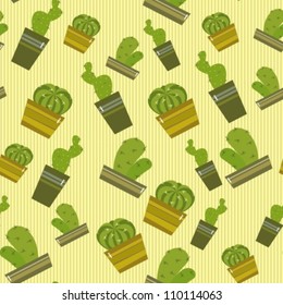 background with cactus in pots, vector illustration