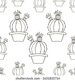 Background with cactus. Seamless pattern. Cactus in a pot. Vector.