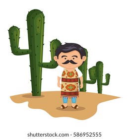 background Cactus with traditional mexican man