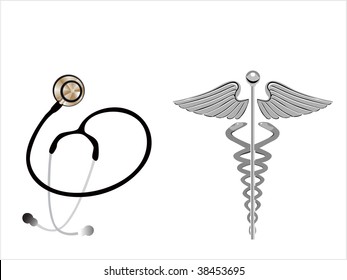 background with caduceus emblem and stethoscope