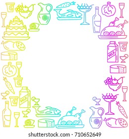 Background for cafe and restaurant, food, drinks, meat, vegetables, dessert