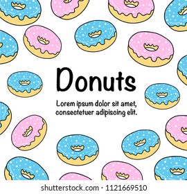 Background For Cafes, Restaurants, Coffee Shops, Catering. Donuts With Pink And Blue Icing. Texture For Menu, Booklet, Banner, Website. Vector Illustration. 