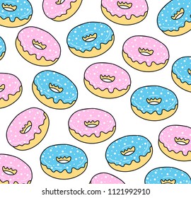 Background For Cafes, Restaurants, Coffee Shops, Catering. Donuts With Pink And Blue Icing. Texture For Menu, Booklet, Banner, Website. Vector Illustration. 