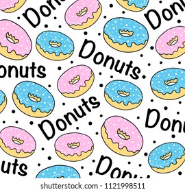 Background For Cafes, Restaurants, Coffee Shops, Catering. Donuts With Pink And Blue Icing. Texture For Menu, Booklet, Banner, Website. Vector Illustration. 