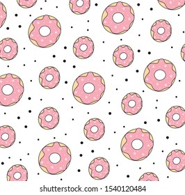 Background For Cafes, Restaurants, Coffee Shops, Catering. Donuts With Pink And Blue Icing. Texture For Menu, Booklet, Banner, Website. Vector Illustration. 