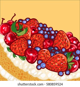 Background with cake, vector illustration, desert, tasty food