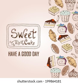 Background with cakes. Decorative sketch