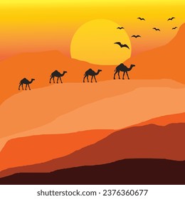 Background of camel caravan crossing the desert