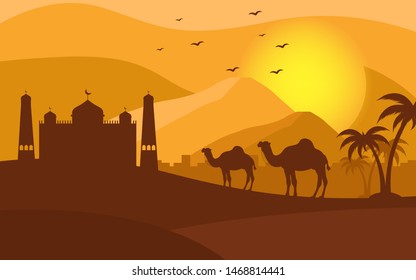 Background Camel Vector - Silhouette with Mosque