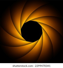 Background with camera lens shutter, elegant orange on black background, abstract technology design, vector illustration.