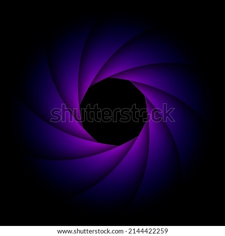 Background with camera lens shutter, elegant black and purple  blue abstract technology design. vector illustration.
