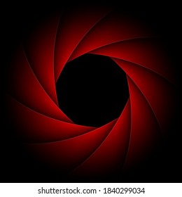 Background with camera lens shutter, red black abstract design, vector illustration.