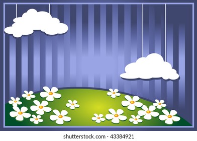 background with camomile and clouds