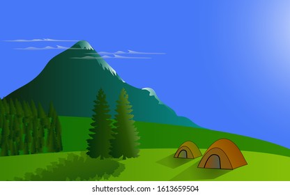 background of camp scenery on hills and mountains
