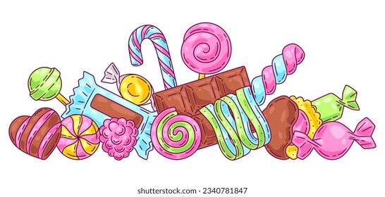 Background with candies and sweets. Design for confectionery or candy shop.