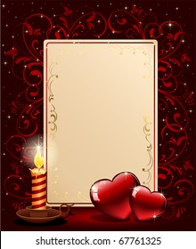 Background with candle, hearts and stars, illustration