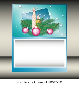 background with candles and Christmas balls branches
