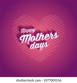 Background with card and 3d vector lettering. Happy Mother's Day Elegant Heart and Pink Flowers