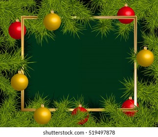 Background with card and Christmas balls frame, vector illustration