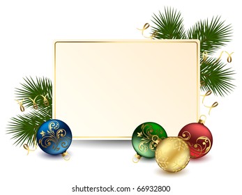Background with card and Christmas balls, illustration