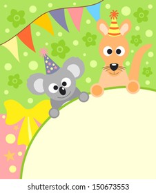  Background card with funny koala and kangaroo