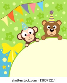  Background card with funny monkey and bear