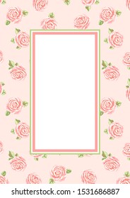 Background or card with pink roses. Beautiful realistic flowers, buds and leaves.