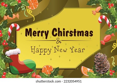 Background for card, postal, postcard. Merry christmas and happy new year. in vector