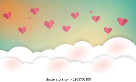 plantilla vectorial de los corazones y nubes de tarjetas de San Valentín de fondo Presentación de negocios Utilizada para la decoración, el diseño, el trabajo publicitario, el sitio web o las publicaciones Banner y afiche, portada y folleto