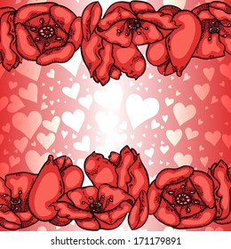 Background for a card for Valentine's day with tulips and hearts