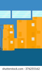 Background of cardboard boxes in warehouse.