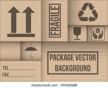 Background of cardboard package. Banner for delivery and shipping service. Vector Illustration.