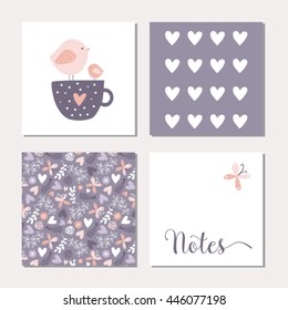 Background cards set with bird illustrations
