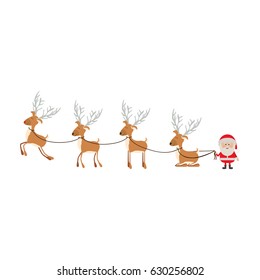 background with caricatures of reindeers and santa claus vector illustration