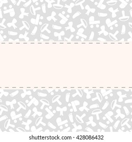 Background with carriage, nipple, bow, frame and foot print. Baby shower, greeting card.

