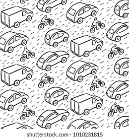 Background with cars and means of transport, repetitive pattern.