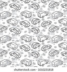 Background with cars and means of transport, repetitive pattern.