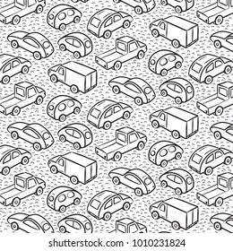 Background with cars and means of transport, repetitive pattern.