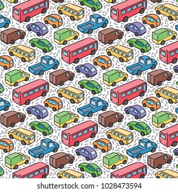 Background with cars and means of transport, repetitive pattern.