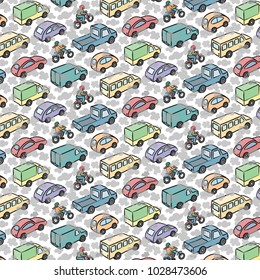 Background with cars and means of transport, repetitive pattern.