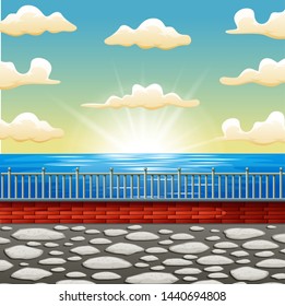 Background cartoon a beautiful sunrise sea scene