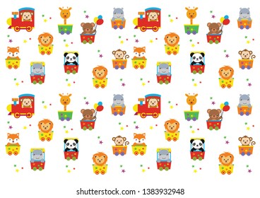 background with cartoon circus animals (panda, lion, giraffe, bear, monkey, fox, hippopotamus)