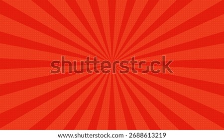Background for cartoon comics made of red radial rays. A pop art style template for text about superheroes in comics. Vector illustration.
