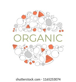 Background with cartoon fruit icons. Design card.