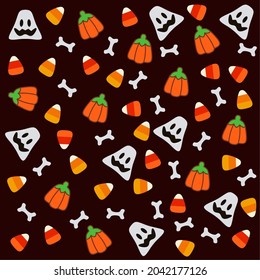Background with cartoon Halloween candy seamless pattern